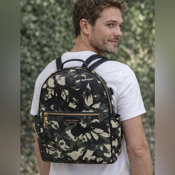 Henri Bendel Green and Black Patterned Backpack - Picture 2 of 7